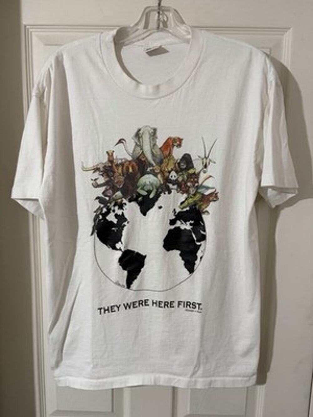 Vintage 90’s Anvil They Were Here First Shirt Sz L Animal Earth Graphic Tee